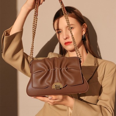 Minimally designed Maillard style pleated small bag, light luxury shoulder bag