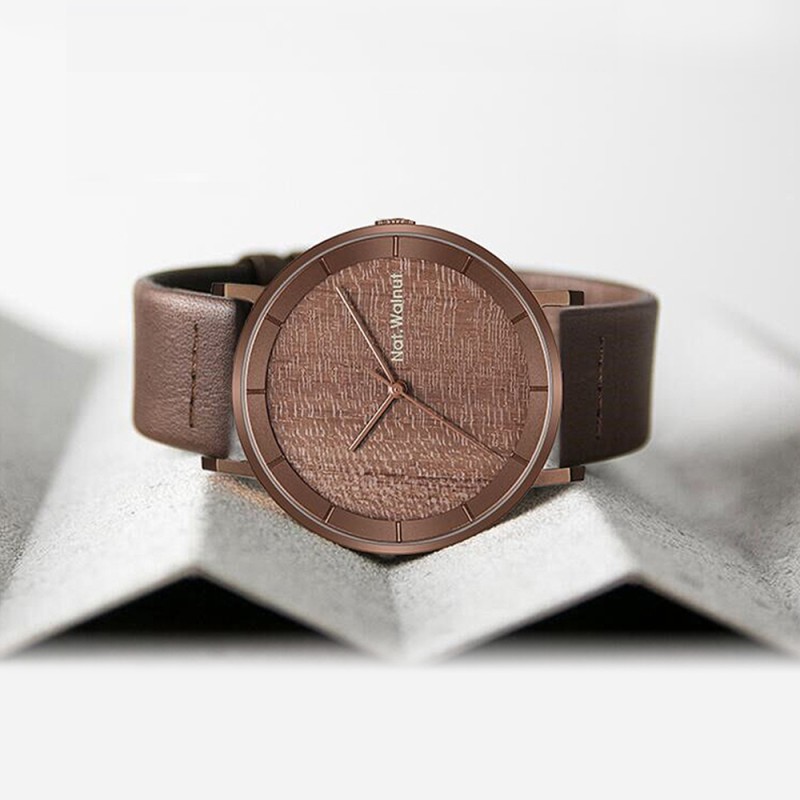 Walnut. A niche wooden watch with a simple Japanese-style retro design. It's a creative wooden men's watch